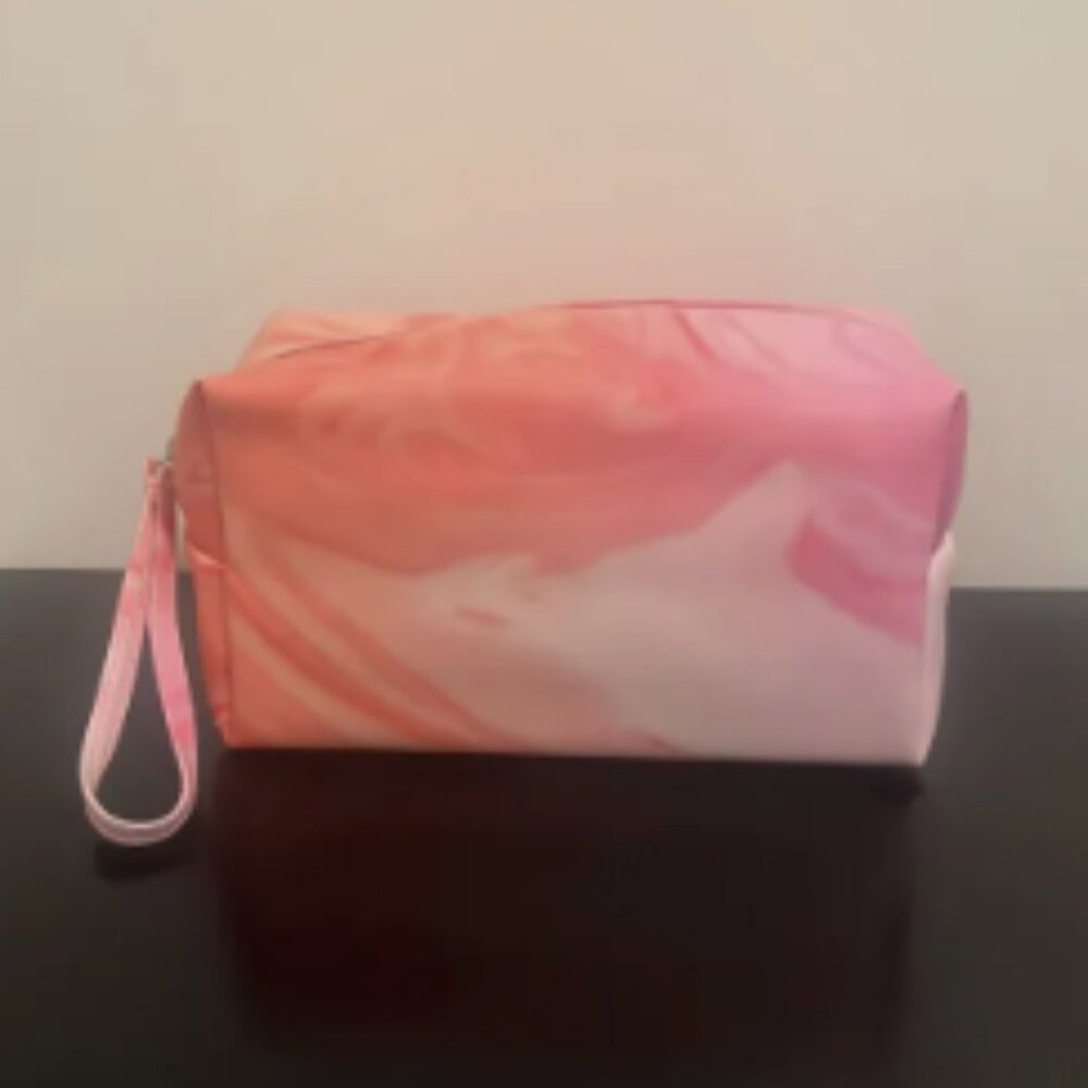 NEW ULTA BEAUTY COSMETICS BAG MAKEUP CASE PINK ORANGE OMBRE SWIRL TOP ZIPPER